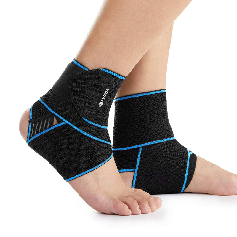 [Australia] - AVIDDA Ankle Supports 2 Pack - Adjustable Ankle Brace Compression Ankle Wrap Strap for Sprained Ankle, Achilles Tendon, Sports, Running Blue 