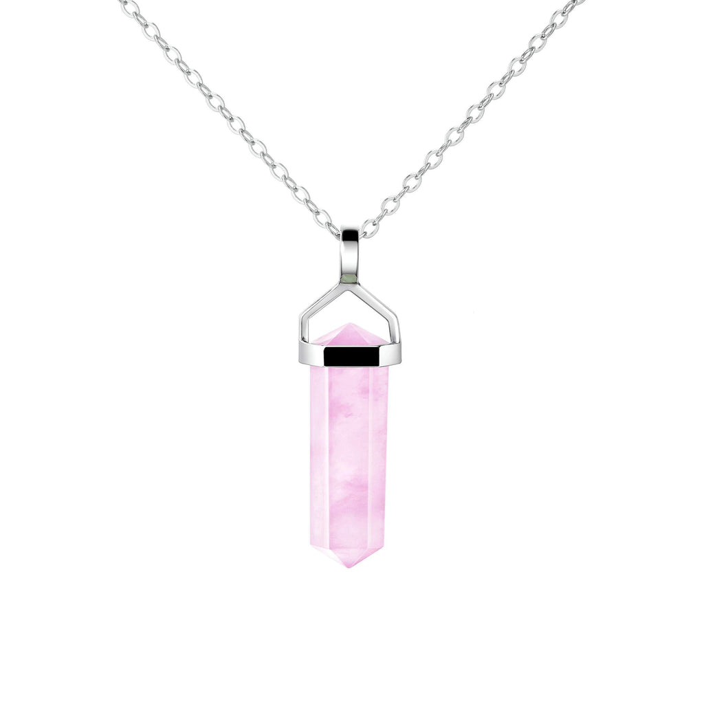 [Australia] - Franki Baker Dainty Pink Kunzite Gemstone Double Point Pendant Necklace on 925 Sterling Silver Box Chain. Chain Length: 50cm 