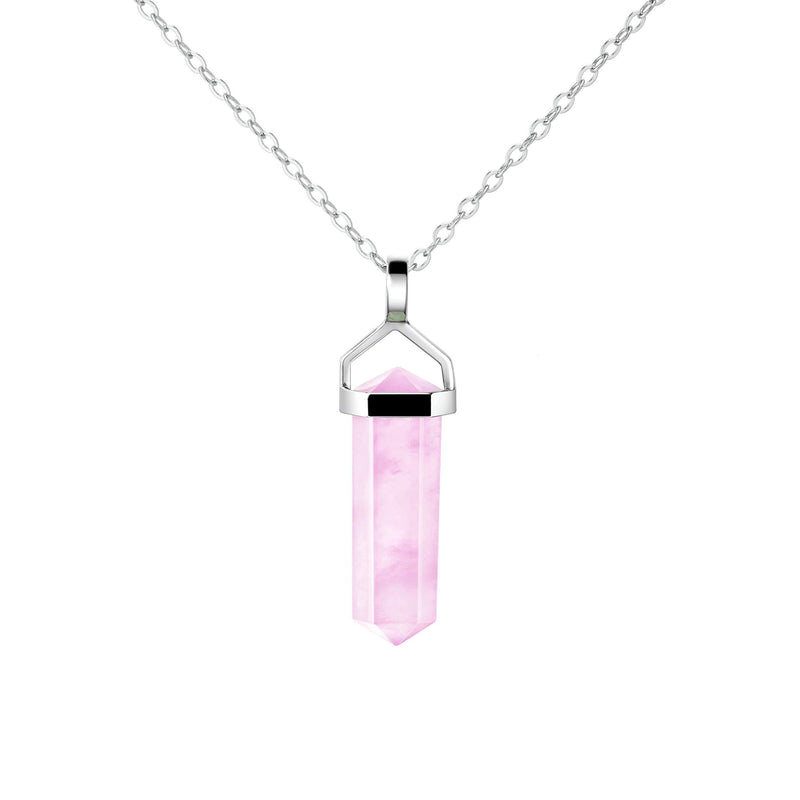 [Australia] - Franki Baker Dainty Pink Kunzite Gemstone Double Point Pendant Necklace on 925 Sterling Silver Box Chain. Chain Length: 50cm 