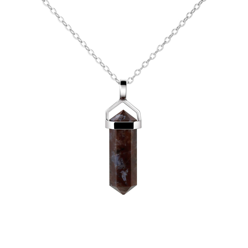 [Australia] - Franki Baker Dainty Natural Blood Stone Gemstone Double Point Pendant Necklace on 925 Sterling Silver Box Chain. Chain Length: 55cm 