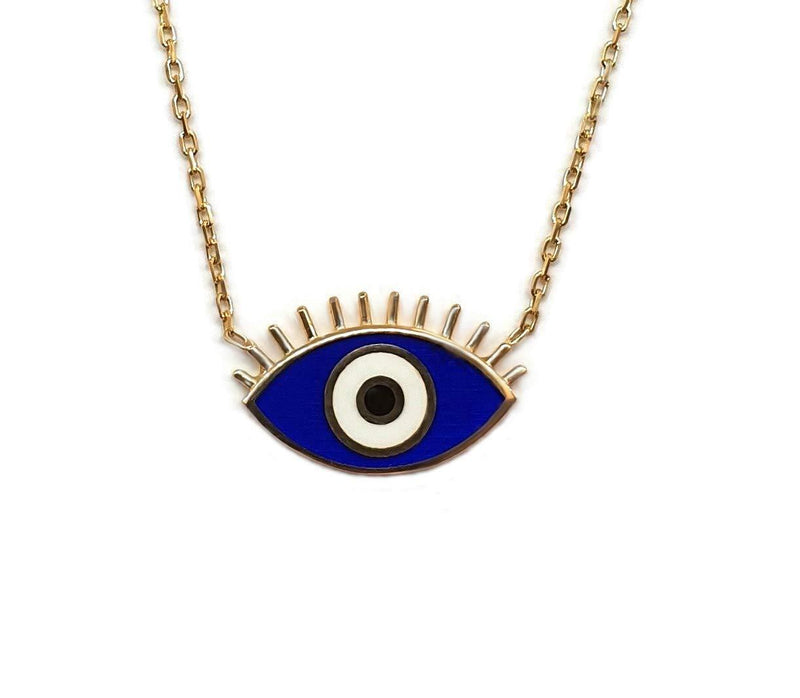 [Australia] - MYSTIC JEWELS by Dalia Eye Necklace with Eyelashes - 925 Sterling Silver Enamel Blue for Good Luck Silver Gold Plated 