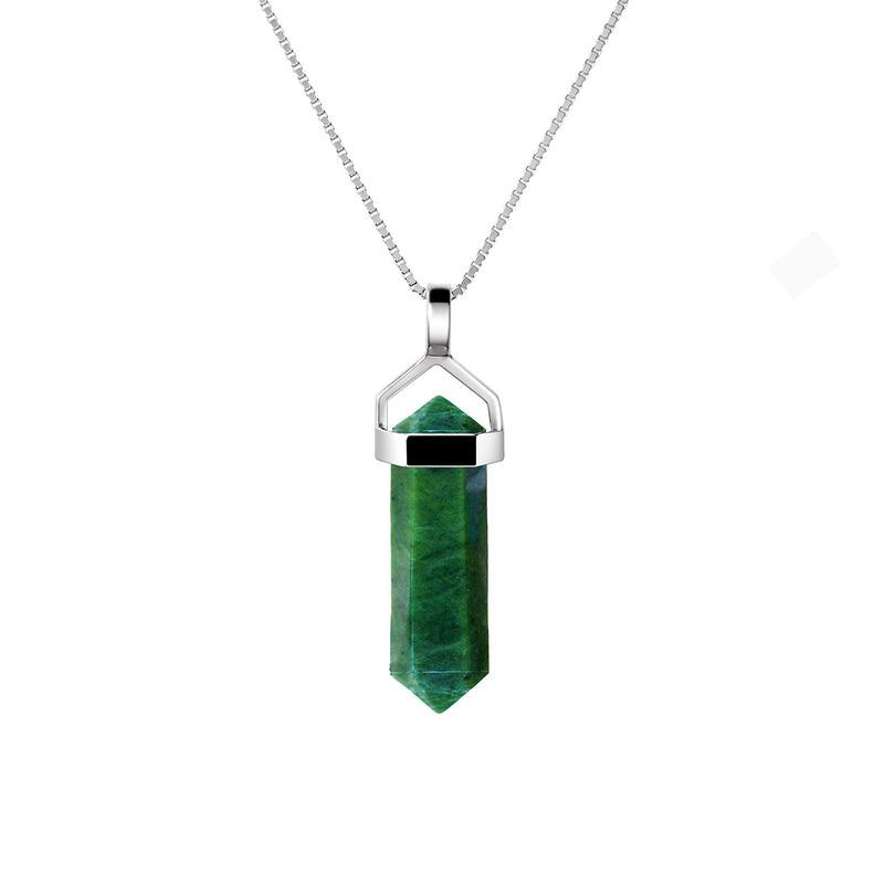 [Australia] - Franki Baker Dainty Green African Jade Gemstone Double Point Pendant Necklace on 925 Sterling Silver Box Chain. Chain Length: 50cm 