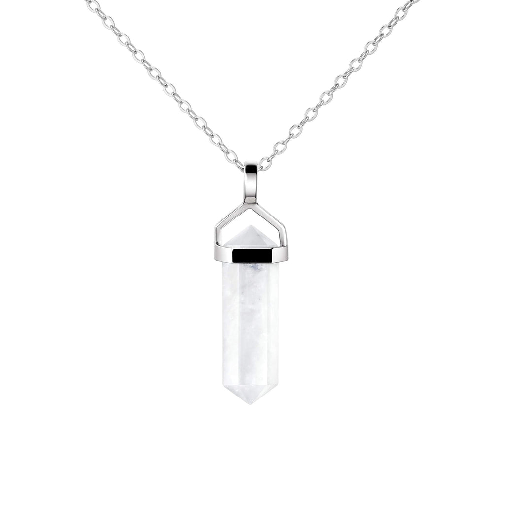 [Australia] - Franki Baker Dainty Natural Rainbow Moonstone Gemstone Double Point Pendant Necklace on 925 Sterling Silver Chain. Chain Length: 50cm 