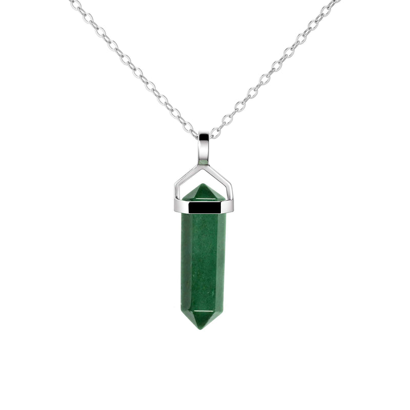 [Australia] - Franki Baker Green Aventurine Gemstone Double Point Pendant Necklace on 925 Sterling Silver Box Chain. Chain Length: 50cm 