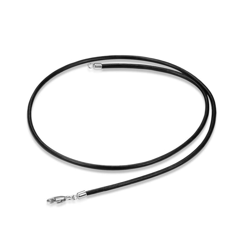 [Australia] - GOXO Genuine Black Leather Cord Necklace, Sterling Silver Clasp Chain Length 16", 18", 20", 22",24" 18.0 Inches 