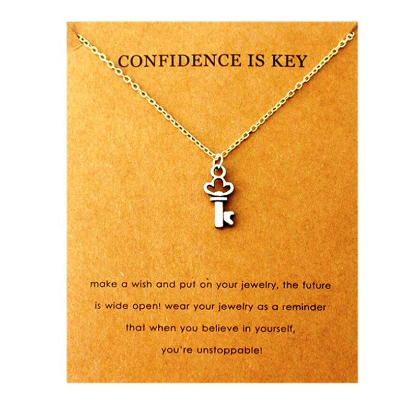 [Australia] - Confidence is Key Necklace, Inspirational Card, New Job, Organza Gift Bag 