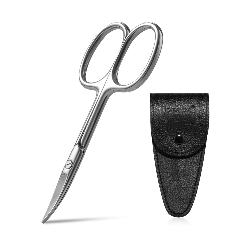 [Australia] - BEZOX Curved Blade Scissors Used as Cuticle Scissors,Nail Scissor or Eyebrow Scissors, Professional Stainless Steel Manicure Scissors for Man and Women - W/Leather Packing Bag Light Silver 