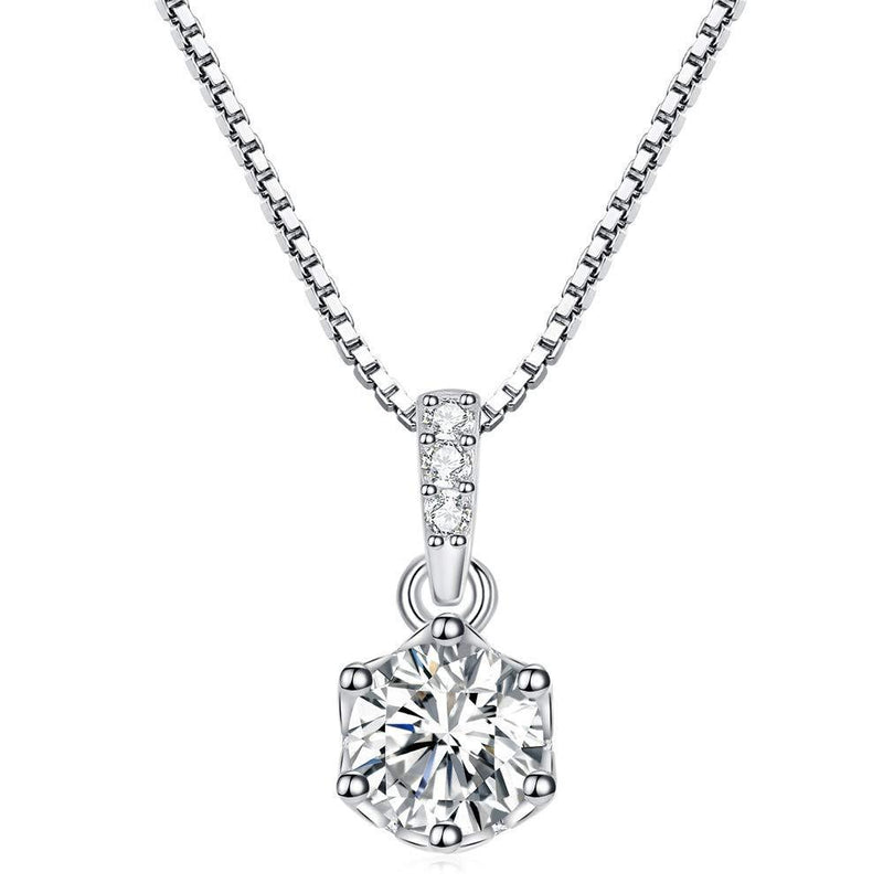 [Australia] - PRETTERY 925 Sterling Silver Jewellery Set for Women, Round 3A Cubic Zirconia White Gold Plated Stud Earrings and Necklace Set with Gift Box Silver Necklace 