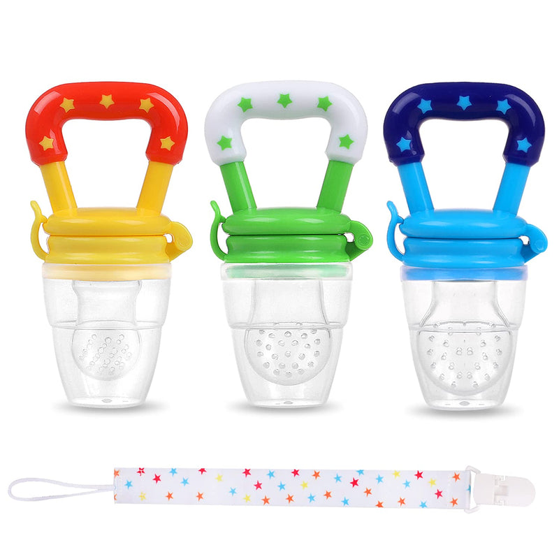 [Australia] - Baby Fruit Feeder JUYOO Weaning Dummies Set Include 3 Pcs Food Feeder Pacifiers with Pacifier Clips Teething Dummy for Babies Infant Toddlers 