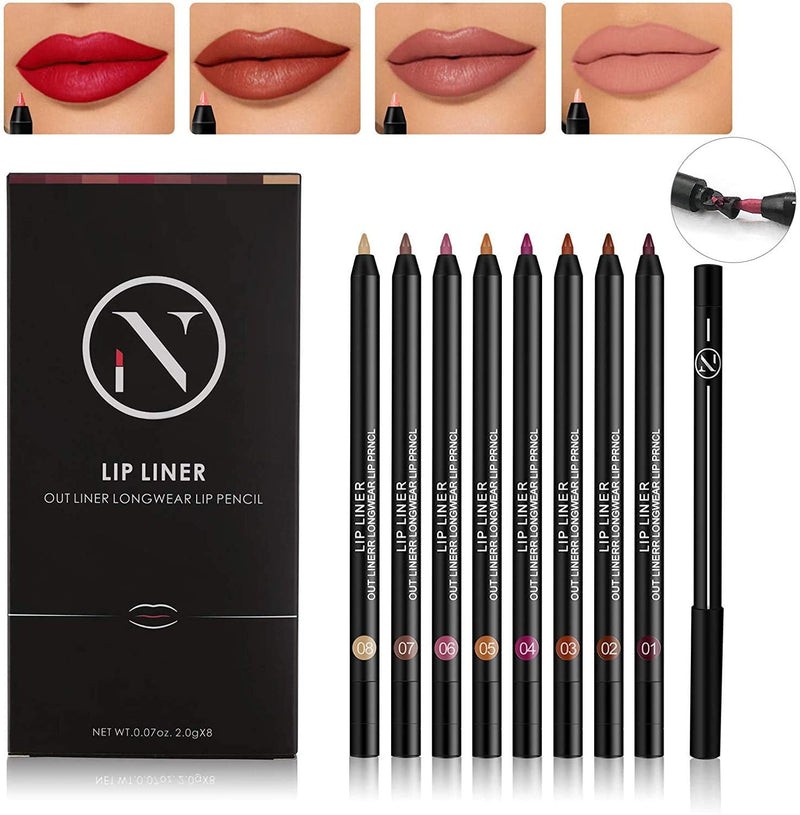 [Australia] - 7 Colors Matte Lip Liner Set And 1PCS Concealer Pencil, Long Lasting Waterproof Make Up Lip Liners for Women with 1PCS Full Coverage Foundation Concealer for Eye Dark Circles Spot & Imperfections 