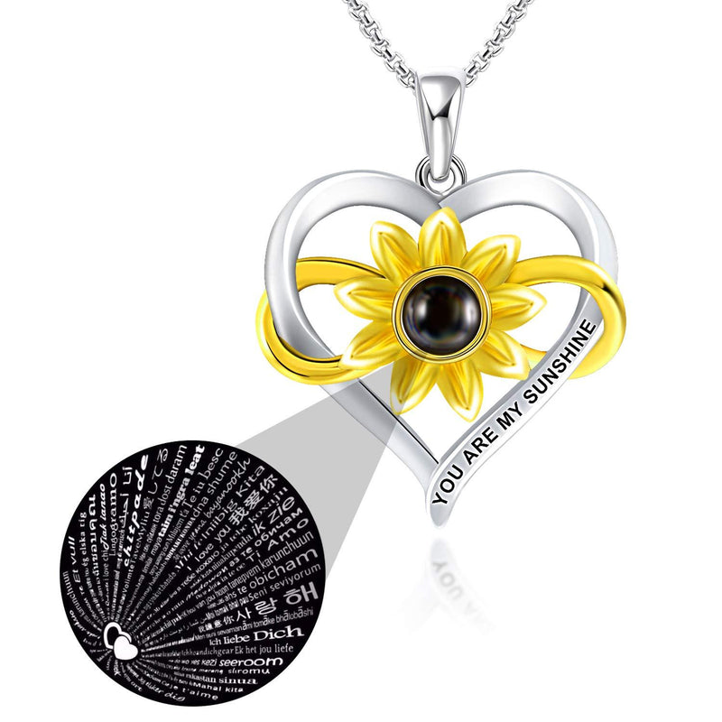 [Australia] - 100 Languages I Love You Necklace for Women- You are My Sunshine Sunflower Rose Flower Heart Pendant Necklace Jewelry for Mom Wife Valentine's Day 