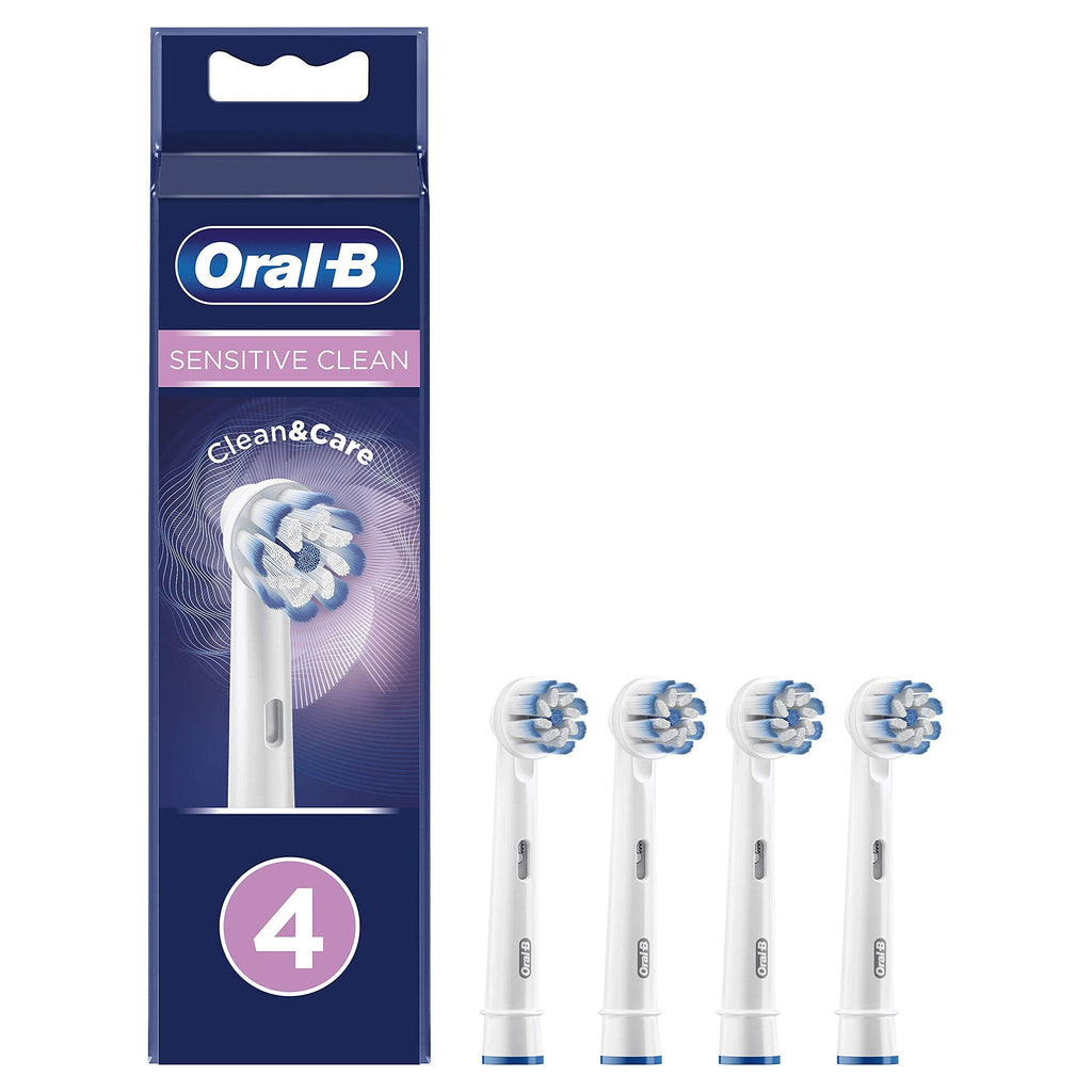 [Australia] - Oral-B Sensitive Clean Electric Toothbrush Head with Clean & Care Technology, Extra Soft Bristles for Gentle Plaque Removal, Pack of 4, White 4 Pack 