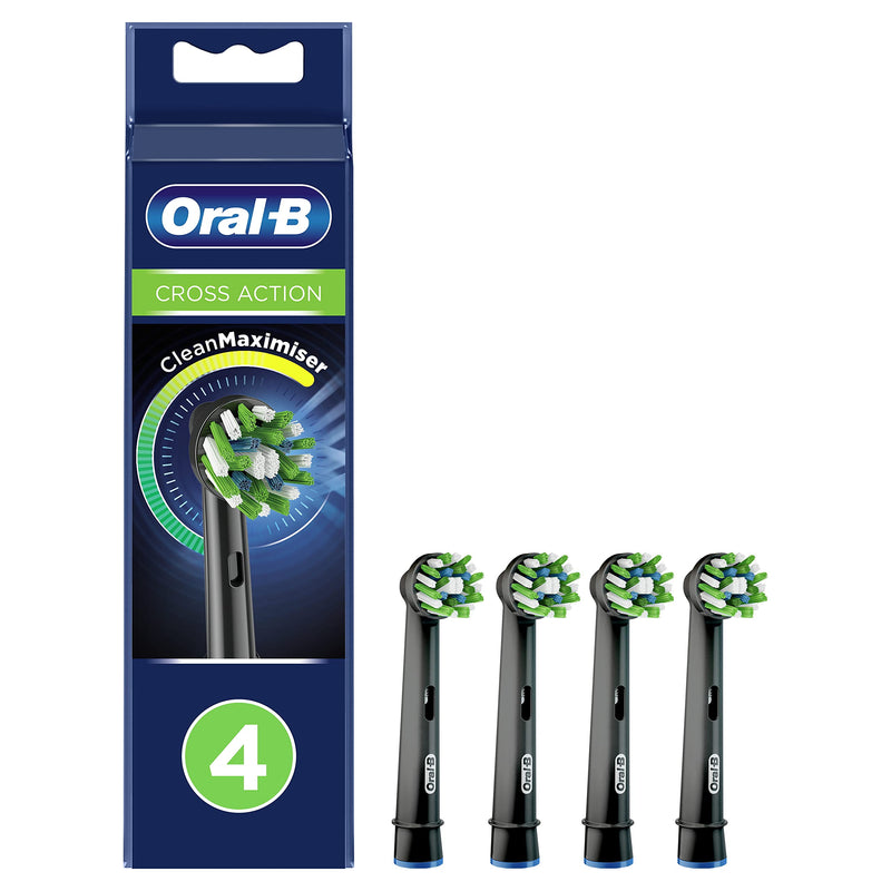 [Australia] - Oral-B Cross Action Electric Toothbrush Head with CleanMaximiser Technology, Angled Bristles for Deeper Plaque Removal, Pack of 4, Black 4 Pack Toothbrush Heads 