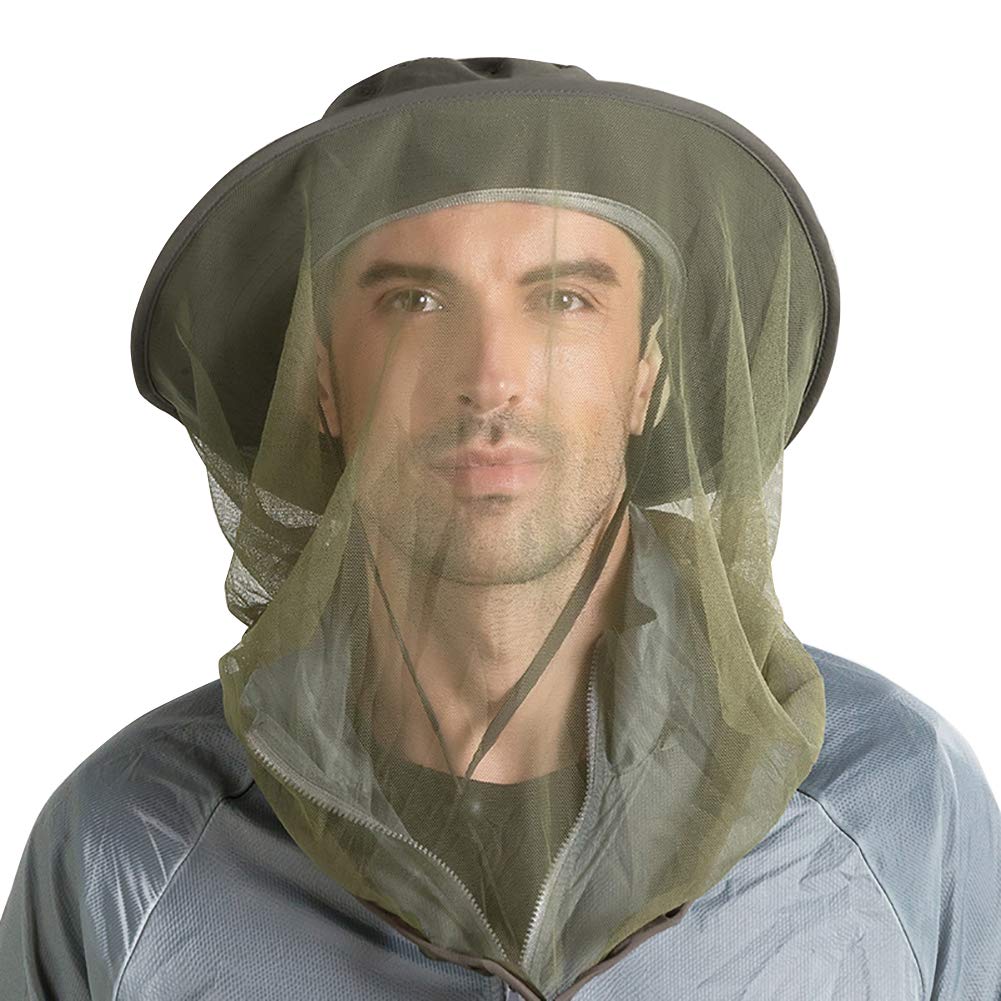 [Australia] - Mosquito Head Net Hat Beekeeping Cowboy Hat Insect Net Veil Hat Outdoor Jungle Face Cover Bucket Hat UV Proof for Bug Fly Mosquito Bee Gnats for Fishing Hiking Gardening and Honey Gathering Green 