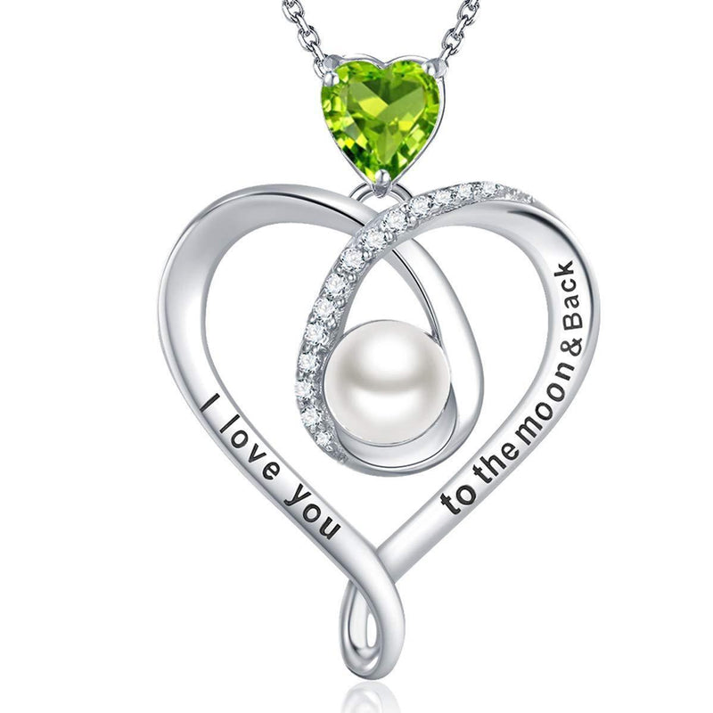 [Australia] - GinoMay October Birthstone Necklace for Women I Love You to the Moon and Back Jewellery Birthday Gifts Her Citrine Blue Topaz Amethyst White Pearl Peridot Pink Tourmaline Sterling Silver E August Peridot Pearl Necklace 