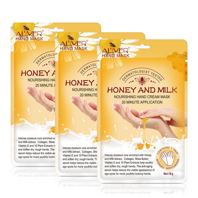 [Australia] - 3 Pairs Hand Moisturizing Gloves Mask,Hand Skin Repair Renew Mask for Dry, Aging, Cracked Hands Intense Skin Nutrition Hand Cream Mask with Collagen, Vitamins, Natural Plant Extracts Honey 