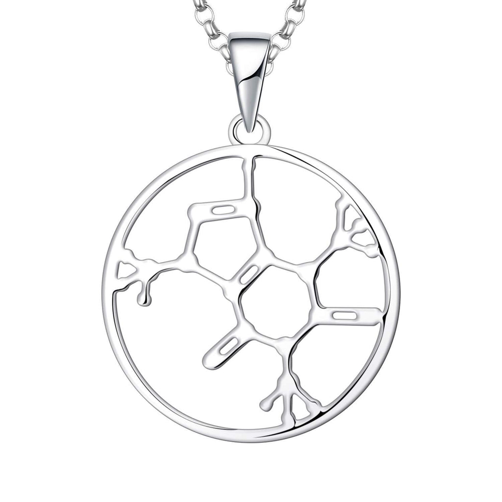 [Australia] - JO WISDOM Women Necklace,925 Sterling Silver Caffeine Molecule Chemistry Pendant with Chain with AAA Cubic Zirconia,Science Jewelry 