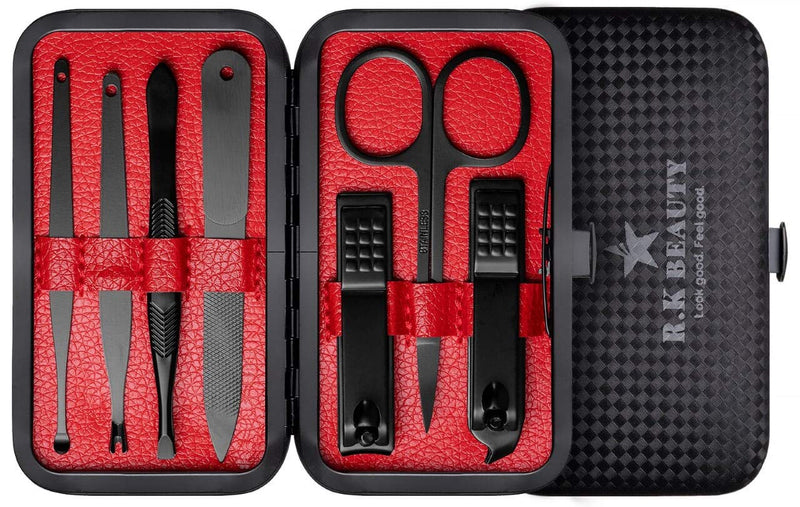 [Australia] - Manicure Sets 7Pcs for Men & Women, Fashion Professional Stainless Steel Nail Clippers Pedicure Kit Grooming Tools by RK Beauty (RED) Red 