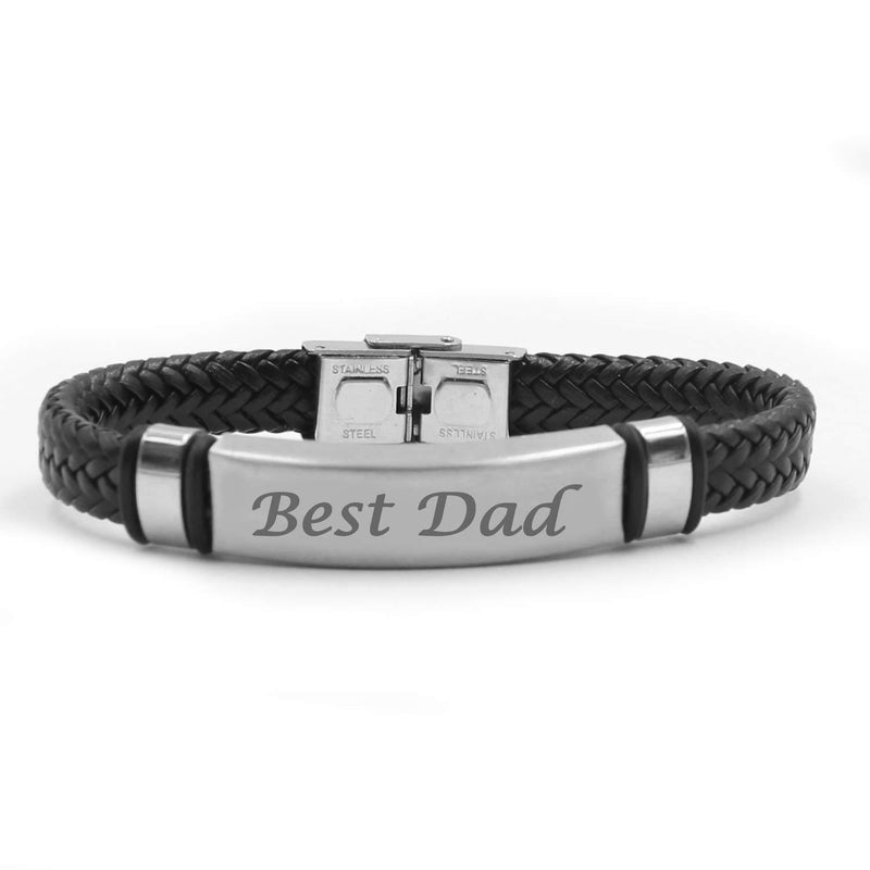 [Australia] - Kigu Best Dad Bracelet,Personalised Jewellery,Black Leather Braided Bracelet,Custom Name Bracelet dad,customised Jewellery for Father,Dad Gifts for Birthday,Christmas,Fathers Day… 