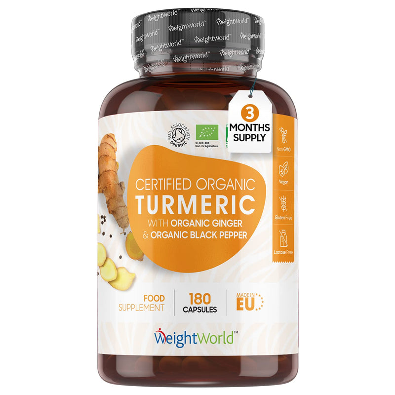 [Australia] - Organic Turmeric Ginger & Black Pepper Capsules 1520mg - 180 Vegan Capsules - with Active Curcumin - Soil Association Certified - 3 Month Supply - High Strength Turmeric & Black Pepper Supplement 