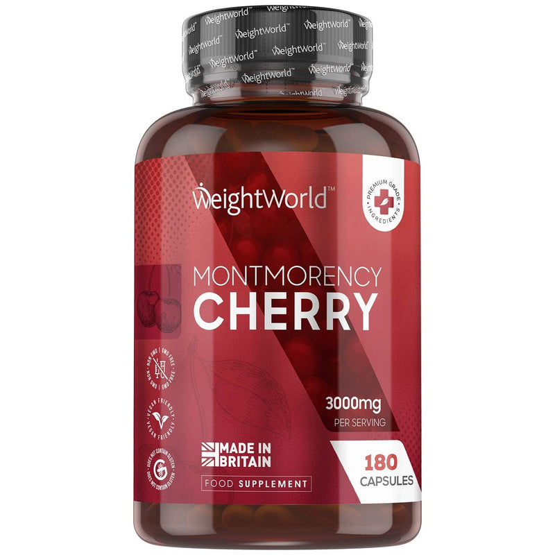 [Australia] - Montmorency Cherry Capsules 3000mg - 180 Tart Cherry Capsules (3 Months Supply) - Vegan & Natural Tart Cherry Extract Supplement for Men & Women - Gluten Free & Non-GMO - Made in The UK 