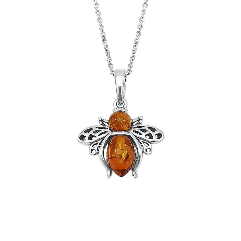 [Australia] - Kiara Jewellery 925 Sterling Silver Flying Bee Pendant Necklace Inset With Brown Baltic Amber on 18" Sterling Silver Trace Or Curb Chain. 