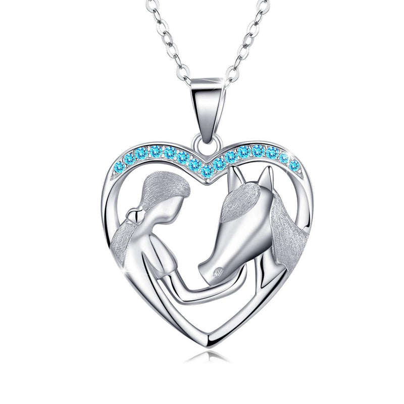 [Australia] - Women and Horse Necklaces Horse Pendant Necklace Jewelry for Women Girls 925 Sterling Silver Necklace Jewellery with Rolo Chain 18" Gift Box C-Blue 