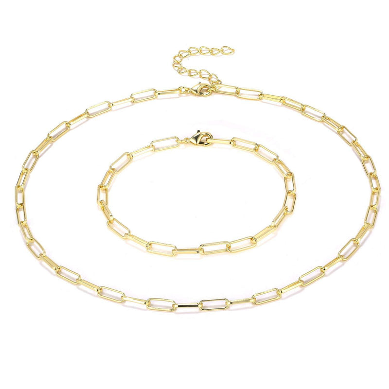 [Australia] - LANCHARMED Gold Choker Necklaces for Women | Link Chain Layered Necklaces | Fashion Necklaces Jewelry for Girls 14K Gold Necklace+Bracelet Set 