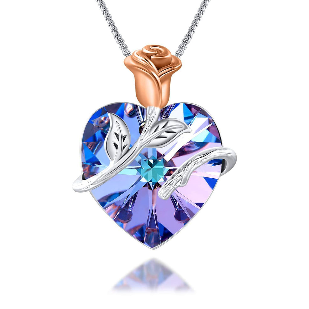 [Australia] - Heart Rose Flower Pendant Necklace for Women with Crystals,14K Rose Gold Plated Necklaces Jewelry for Mom Girlfriend Wife on Birthday Annivers White Gold Plated 