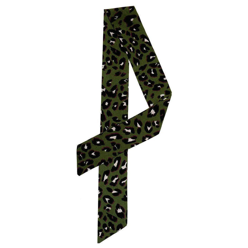 [Australia] - sourcing map Skinny Scarf Womens Thin Long Neckscarf Fashion Leopard Print Hairband Waistband Bag Handle Accessory 1 Dark Green 