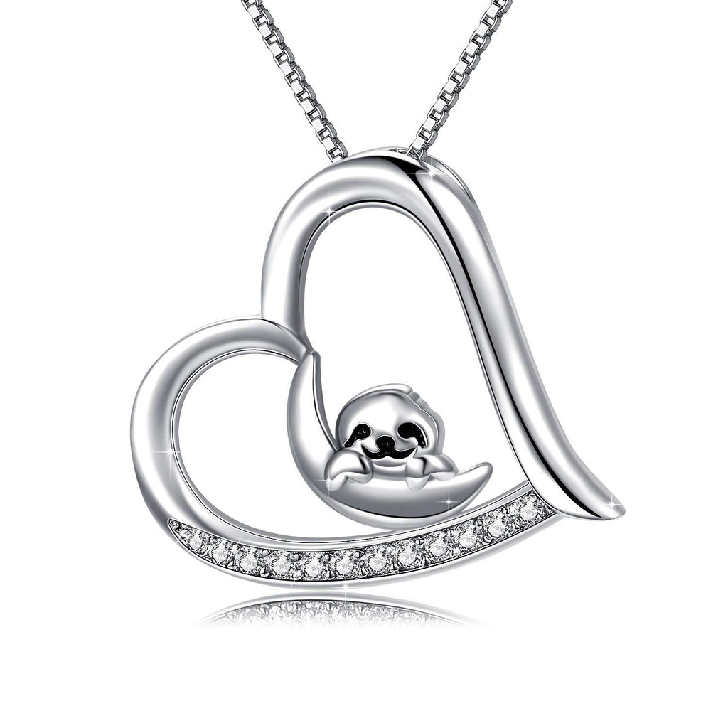 [Australia] - Sloth Necklace Sterling Silver Cute Sloth Moon Necklace Heart Pendant with Words Engraved Jewellery Gifts for Women Girls Chain 18 inch 