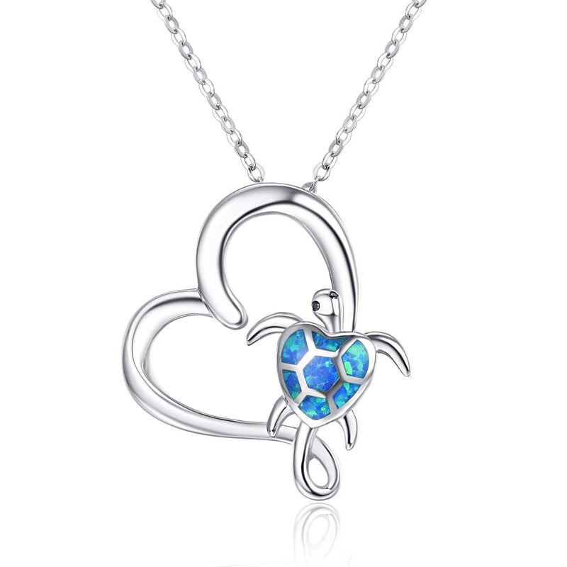 [Australia] - TANGPOET Turtle Necklace 925 Sterling Silver Ocean Opal Heart Tortoise Pendant Cute Animal Jewellery Gifts for Women Girls Girlfriend … 