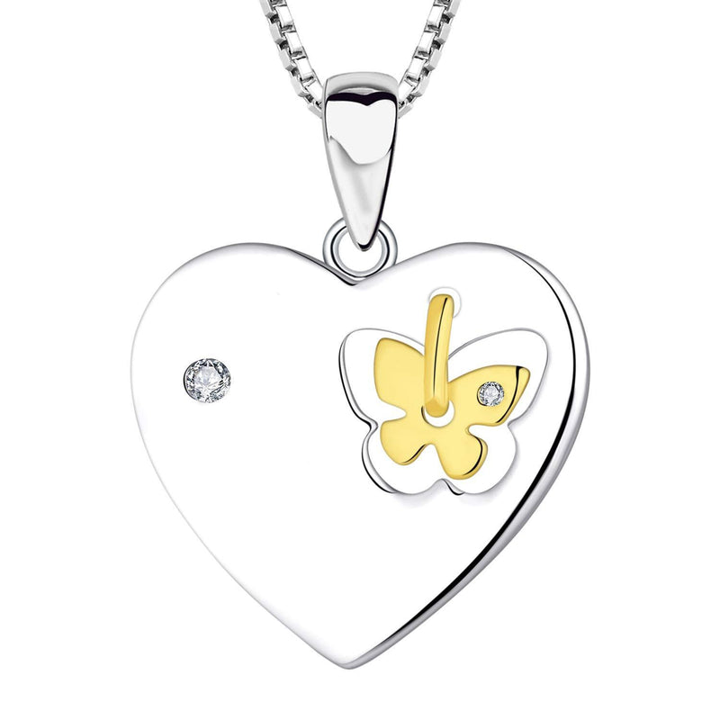 [Australia] - YL Butterfly Necklace 925 Sterling Silver Heart Pendant Necklace Gifts for Women, 45-48 CM 