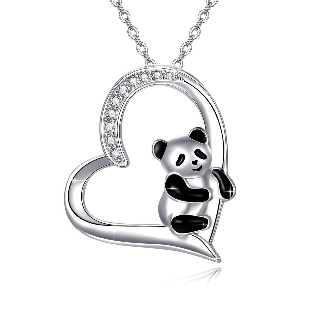 [Australia] - Panda Necklace for Women, 925 Sterling Silver Cute Panda Animal Love Heart Pendant Necklace Jewelry Gifts for Women Girls 