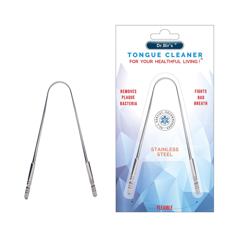 [Australia] - Dr Bir's Stainless Steel Tongue Scraper | Fights Bad Breath | Removes Plaque and Bacteria | Hygienically Packed 