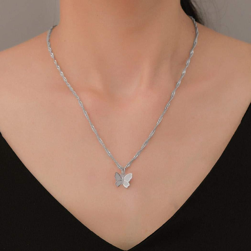 [Australia] - Yienate Necklace For Woman Teens Butterfly Temperament Clavicle Chain Personality Wild Simple Necklace Charms For Girls (Silver) Silver 