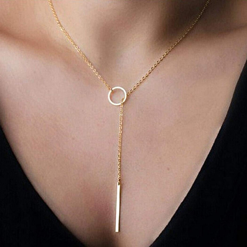 [Australia] - Yienate Necklace For Woman Teens Simple Chain Metal Circle Short Necklace Charms For Girls（Gold） 
