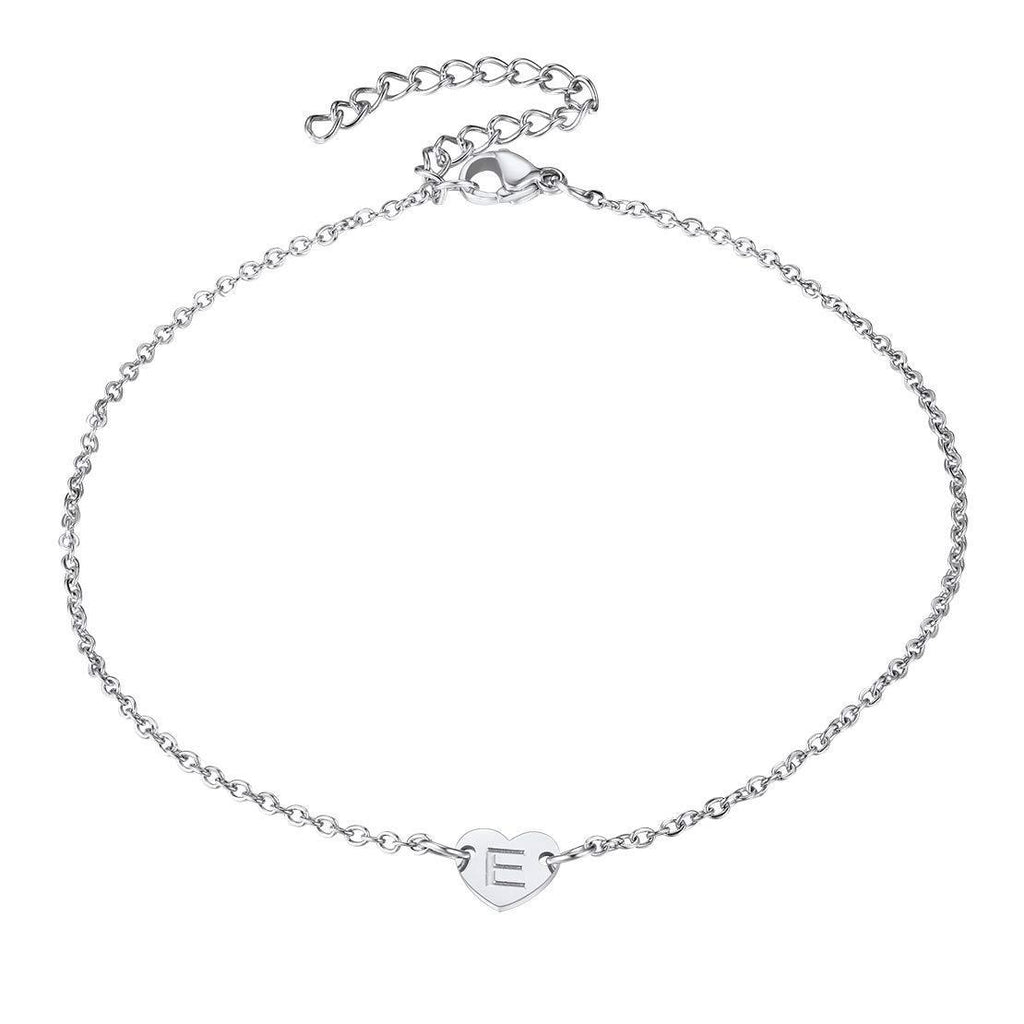 [Australia] - FindChic Small Initial Letter Heart Bracelet for Women Girls Adjustable Stainless Steel Bracelet with Initials E-silver 01. No Customize 