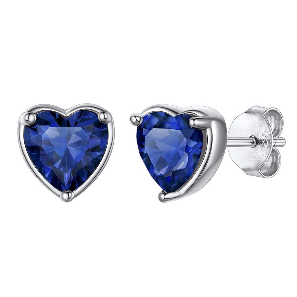 [Australia] - Silvora Birthstone Earrings for Women, Sterling Silver Girls Stud Earrings, Dainty Teen Girls Jewelry Present with Gift Box Heart-09. September Birthstone-sapphire 