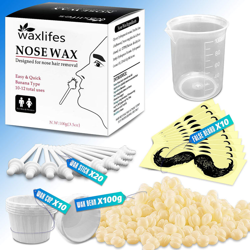 [Australia] - Nose Waxing kit, 100g Nose Hair Removal Wax for Men & Women, Painless Depilatory Wax Beans Ear Hair Removal for Men Nose with 20 Wax Sticks Applicators, Over 20 Times Usage 