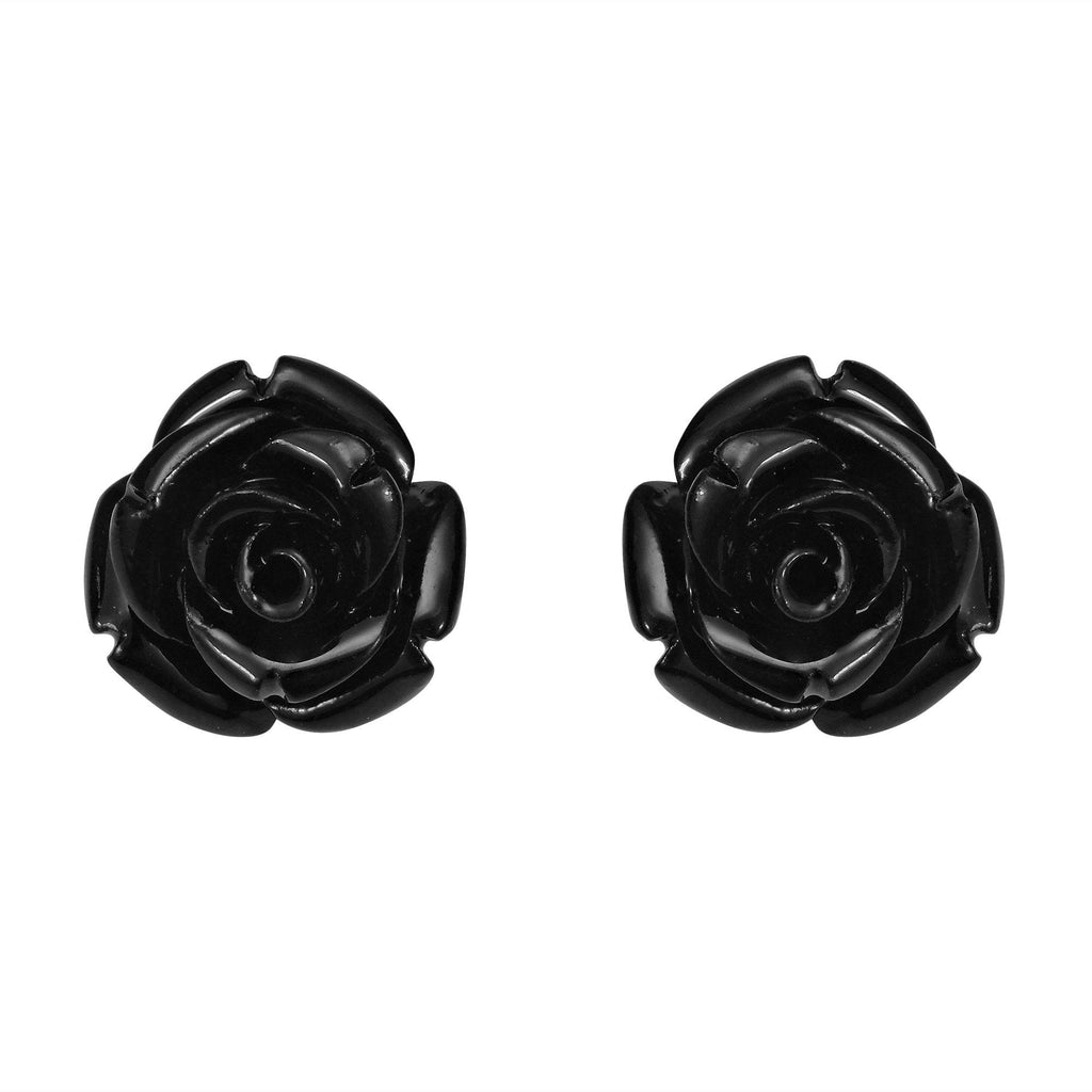 [Australia] - Pretty Blooming Carved Black Rose .925 Sterling Silver Stud Earrings 