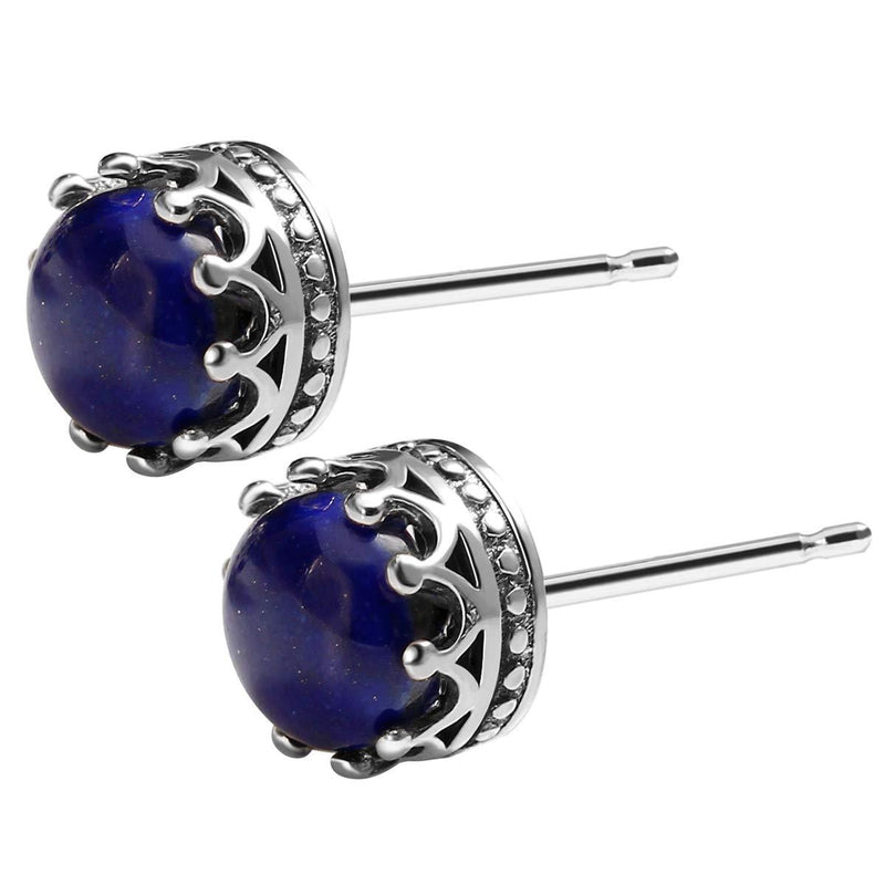 [Australia] - Jewboo 925 Sterling Silver Inlay Lapis Lazuli Earrings Crown Design Gemstone Studs For Woman Gift 