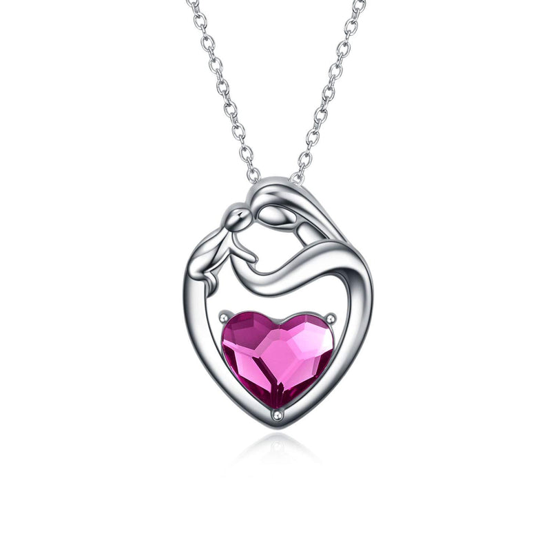 [Australia] - Mother and Daughter Necklace Sterling Silver Heart Pendant Necklace with Birthstone Crystals, Birthday Gifts for Mum Daughter Purple 