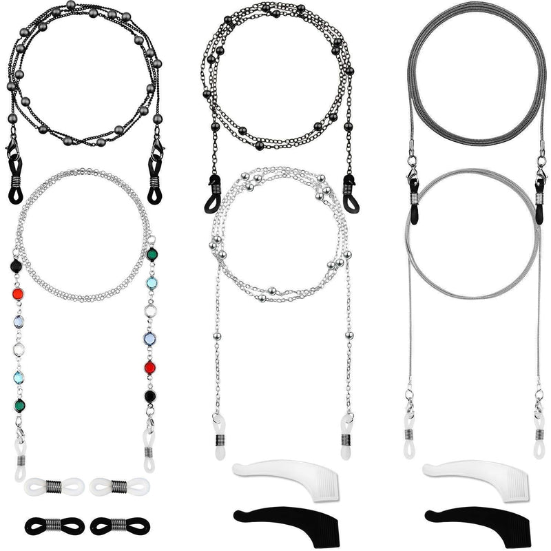 [Australia] - 6 Pieces Eyeglass Chains Elegant Eyewear Retainer Beaded Eyeglass Strap Holder Black, Silvery 