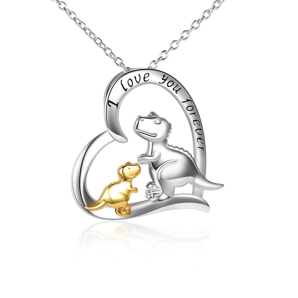 [Australia] - Sterling Silver Heart Necklaces for Women,Mother Day dinosaur Pendant Necklace Chain Mum Birthday Jewellery Gifts For Women Girls Mum Daughter (Silver and Dolden) Golden and Silver 