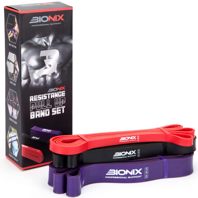 [Australia] - Bionix Resistance Bands Set - 3pcs Exercise Band For Men and Women Pull UP Assistance Heavy Elastic Rubber Long Loop Arm Legs Glutes Fitness Gym Workout 
