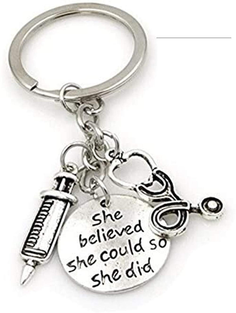 [Australia] - Medinc She believed she could so she did Syringe Stethoscope Keychain Key Chain Keyring Doctor Nurse Physicians Medical Student Graduation Gift Jewelry 