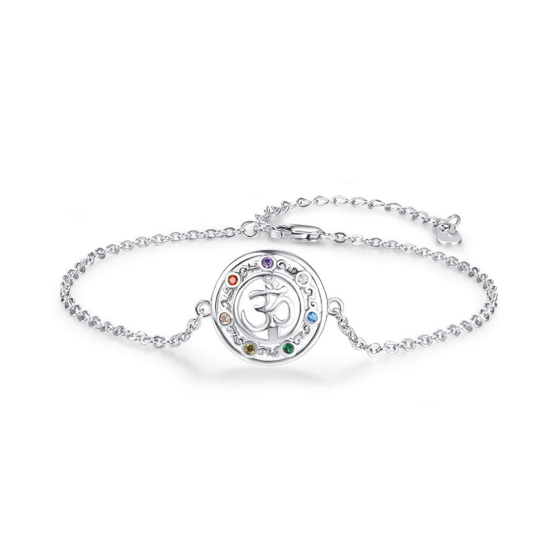 [Australia] - Om Bracelet,925 Sterling Silver Yoga Aum Om Ohm Amulet Link Abalone Bracelet Yoga Jewellery Yoga Gifts Bracelets for Women and Girl A 