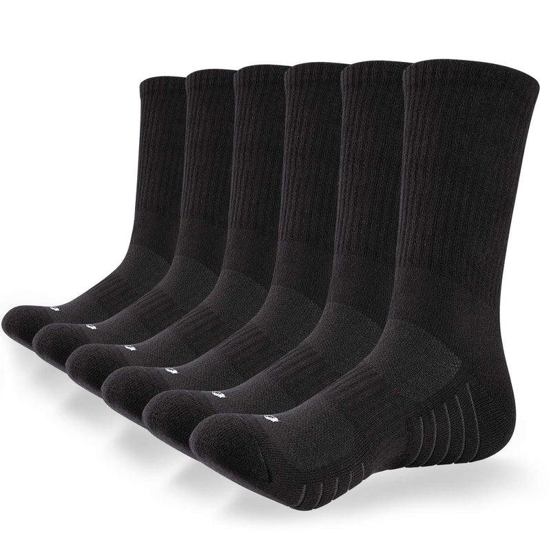 [Australia] - Lapulas Sports Socks Black Cushioned Walking Socks Crew Work Socks Outdoor Hiking Winter Thermal Athletic Socks for Men Women (6 Pairs) Black(07) 9-11 