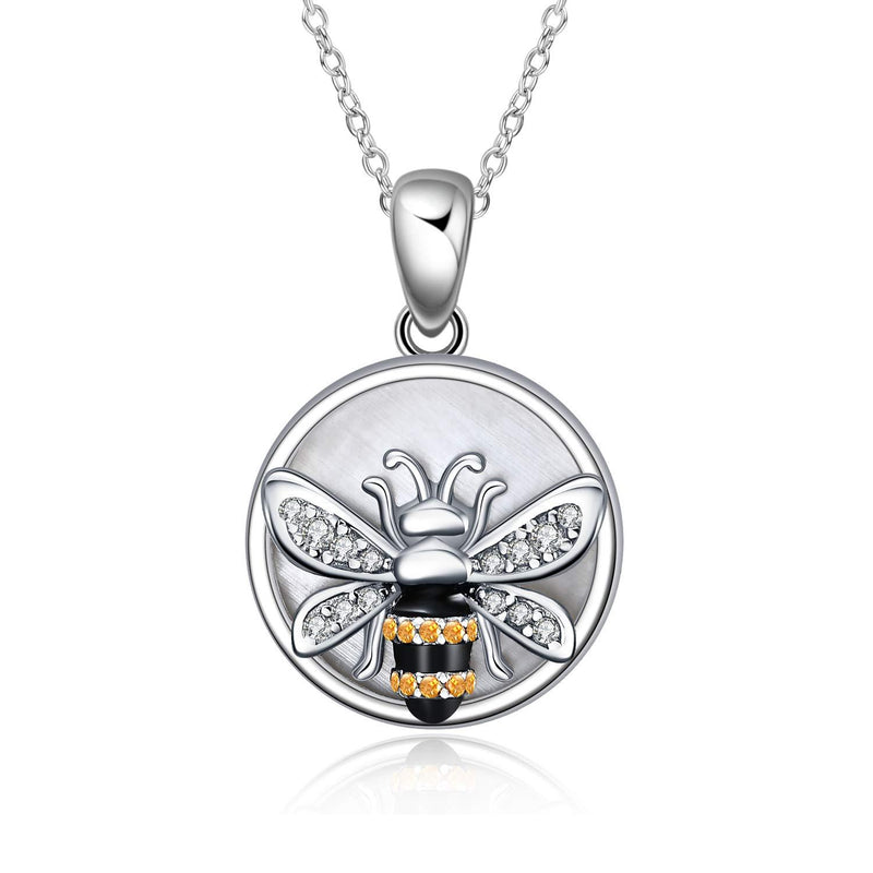 [Australia] - YFN Sterling Silver Honeybee Bumble Bee Queen Bee Pendant Necklace with White Shell Jewellery Gifts for Women Girls 18'' Honeybee with Shell Necklace 